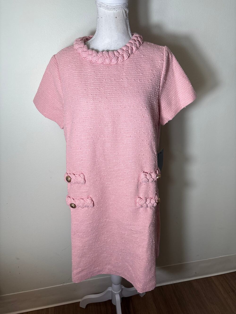NWT Tuckernuck Pink Tweed "Jackie" Dress Sz L
